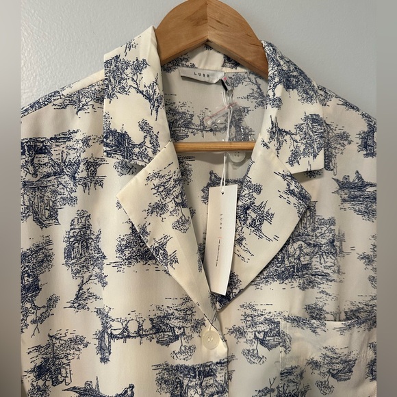 NWT Lush Ivory Toile de Jouy Short Sleeve Shirt and Shorts Set Pajamas, M - Picture 4 of 11